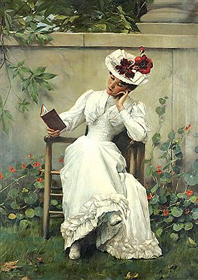 Frantisek Dvorak : Lady with book in garden