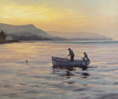 Hamilton Sloan : Pulling in the Nets at Sunset, Donegal