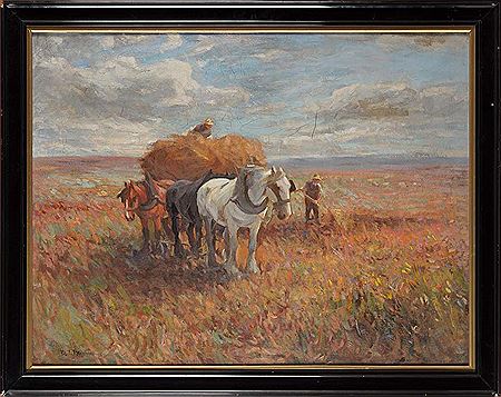 David Thomas Robertson : A HORSECART IN A FIELD