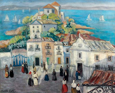 Francis Smith : Village animé au bord de la mer