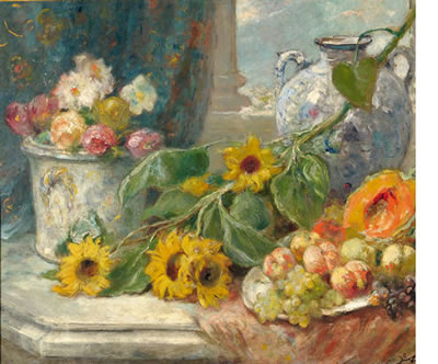 Jacques Martin : Nature morte aux fleurs et fruits d'automne