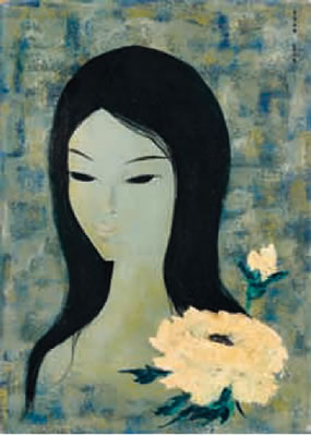 Mara Tran Long : Portrait de femme à la fleur blanche