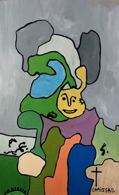 Gaston Chaissac : COMPOSITION VISAGE JAUNE, SIGNATURE A LA CROIX, 1964