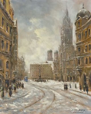 Andreas Betz : Winterlicher Marienplatz square in Munich