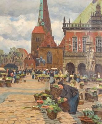 Wilhelm Bartsch : Markt vor dem Bremer Rathaus und der Liebfrauenkirche