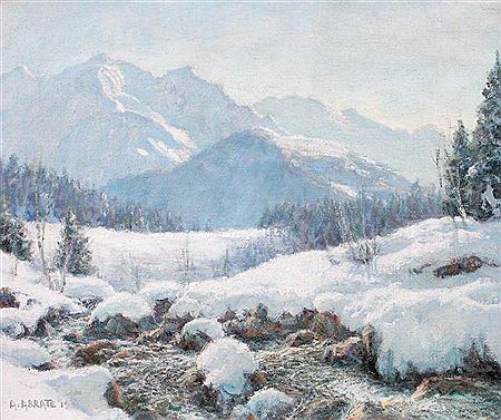 Angelo Abrate : A Praz-Coutant, Hiver 1954, vue sur le Mont Blanc