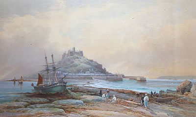 Thomas Hart : St. Michaels Mount with fisherfolk before