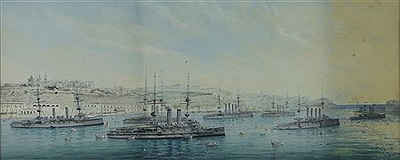 Joseph Bonello : The British Mediterranean fleet in Valetta harbour, Malta