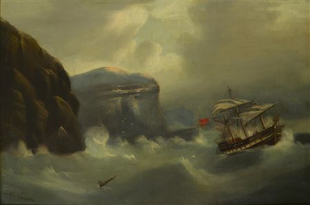 Edward King Redmore : A British ship in distress off a rocky coast