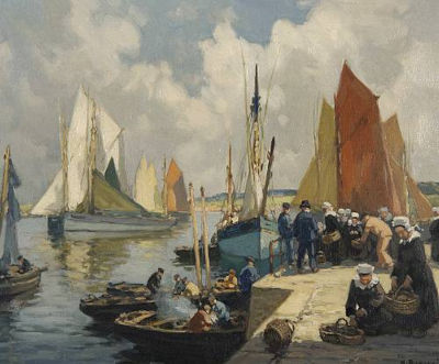 Henri Alphonse Barnoin : Port de Concarneau, and another similar (a pair)