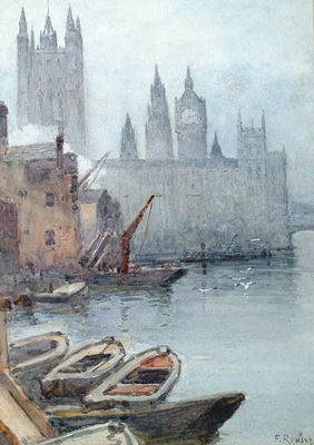 Frank Rousse : View along the river to the Houses of Parliament