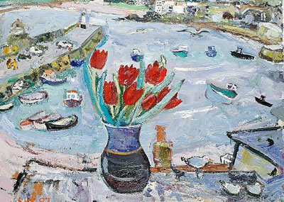 Linda Weir : Spring Whirling, St Ives (Seagulls weathering the wind)