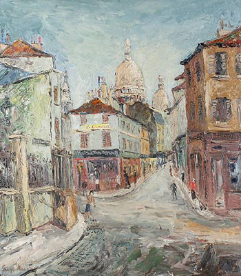 George Hann : Paris street scene with Sacre Coeur in the distance AND another Paris scene (2)