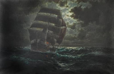 Martin Franz Glusing : A Barque in the moonlight