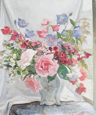 Marjorie Mostyn : Vase of mixed flowers