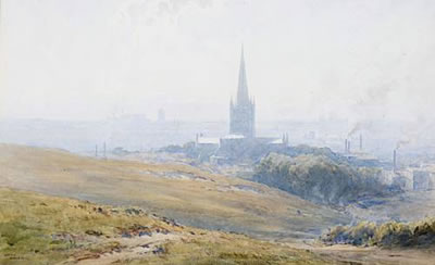 Gerald Ackermann : Durham Cathedral; and A view of the Tyne Valley, possibly from Jarrow a pair