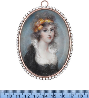 Anne Mee : Lady Susan Carbery (c.1770-1828), wearing black dress, white chemise, a yellow bandeau in her powdered hair.