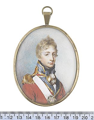 George Place : An Officer, wearing red coat with blue facings edged with gold