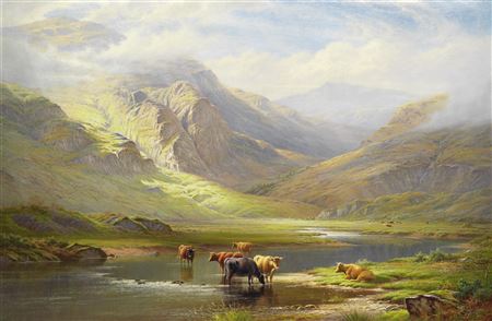 Walter J Watson : Cattle in an extensive mountain landscape