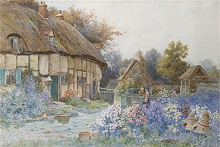 Richard Wane : A cottage garden in summer watercolour