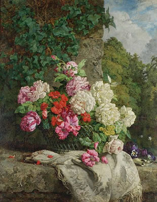 Annie Feray Mutrie : Still life with flowers on a rocky ledge