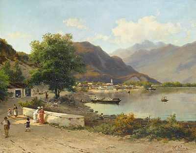 Silvio Poma : Figures beside an Italian lake