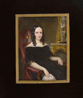 Charles Foot Tayler : A young Lady, seated in a red upholstered chair