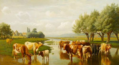 William Sidney Cooper : Cattle watering at Thanington, Kent