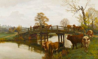 William Sidney Cooper : Cattle crossing Dedham Bridge