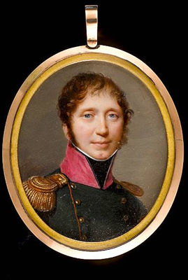 Louis Ami Arlaud-Jurine : Jean-Louis Robert Tronchin (1763-1840), wearing the uniform of the Chasseurs à Cheval, green coat with red piping and collar, gold epaulette and contre-epaulette