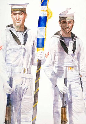 Andreas Karayan : Sailors holding the Greek flag