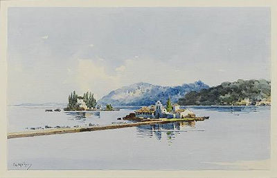 Stefanos Sgouros : The islands of Pontikonissi and Vlacherna, Corfu , (2) The island of Pontikonissi, Corfu (a pair)