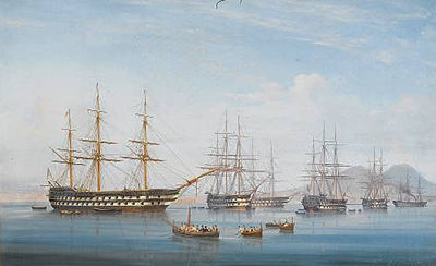 Tommaso De Simone : Ships of the Mediterranean Fleet lying at anchor in the Bay of Naples