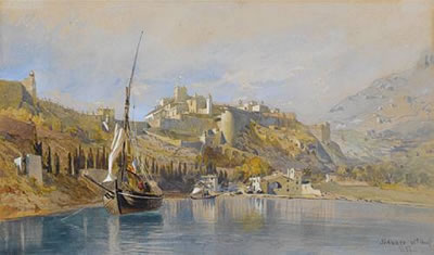 Frank Dillon : View of the castle and harbour, Monaco