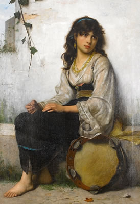 Francois Alfred Delobbe : The Little Tambourine girl