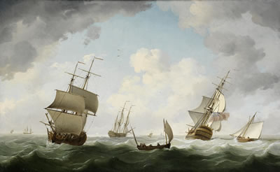 Charles Brooking : A Merchant Snow, two of the King's Ships-of-War, a Lugger and a Cutter all in close proximity in the Channel