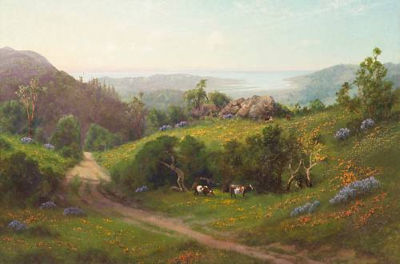 Charles Dormon Robinson : Cattle Grazing among Wildflowers with a View of the Bay