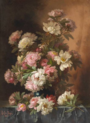 Paul De Longpre : Bouquet of Pink and White Peonies, 1891