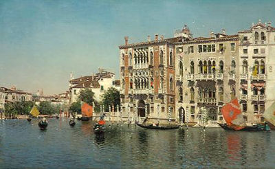 Martin Rico y Ortega : A view of Palazzo Cavalli and Palazzo Barbaro on the Grand Canal