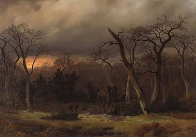 Gustav Lange : Hunters at dusk