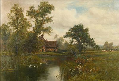 Wiggs FJ Kinnaird : A COUNTRY COTTAGE BY A DUCK POND