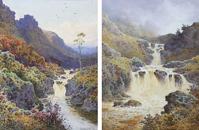 Arthur Suker : Mountain falls; a mountain river landscape