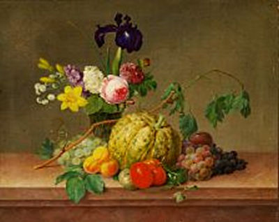 Johannes Ludvig Camradt : Still life with flowers and fruit