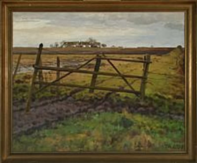 Thorvald Larsen : Landscape with fields and gate