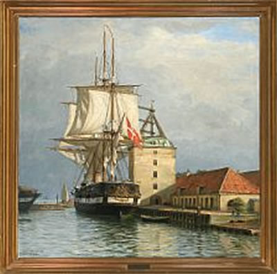 Axel Johansen : The Frigate Jylland in Copenhagen Harbor