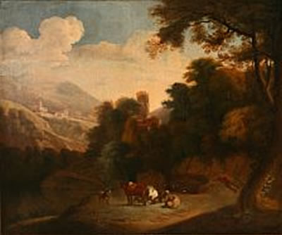 Joseph Roos : A southern landscape with a shepard and his herd.