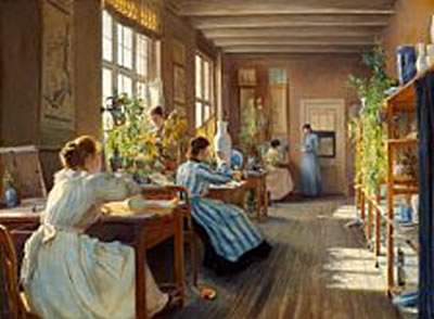 Emma Eleonore Meyer : Women decorating porcelain at Den Kgl. Porcelænsfabrik (Royal Copenhagen).