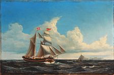 Jens Locher : Seascape with a saling ship passing Trekroner Fortress, Copenhagen.