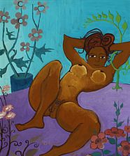 Louis Rosen Schmidt : Naked woman surrounded by flowers.