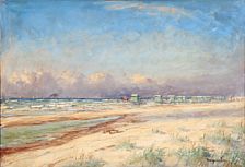 Mogens Ege : Beach scene with bathing huts